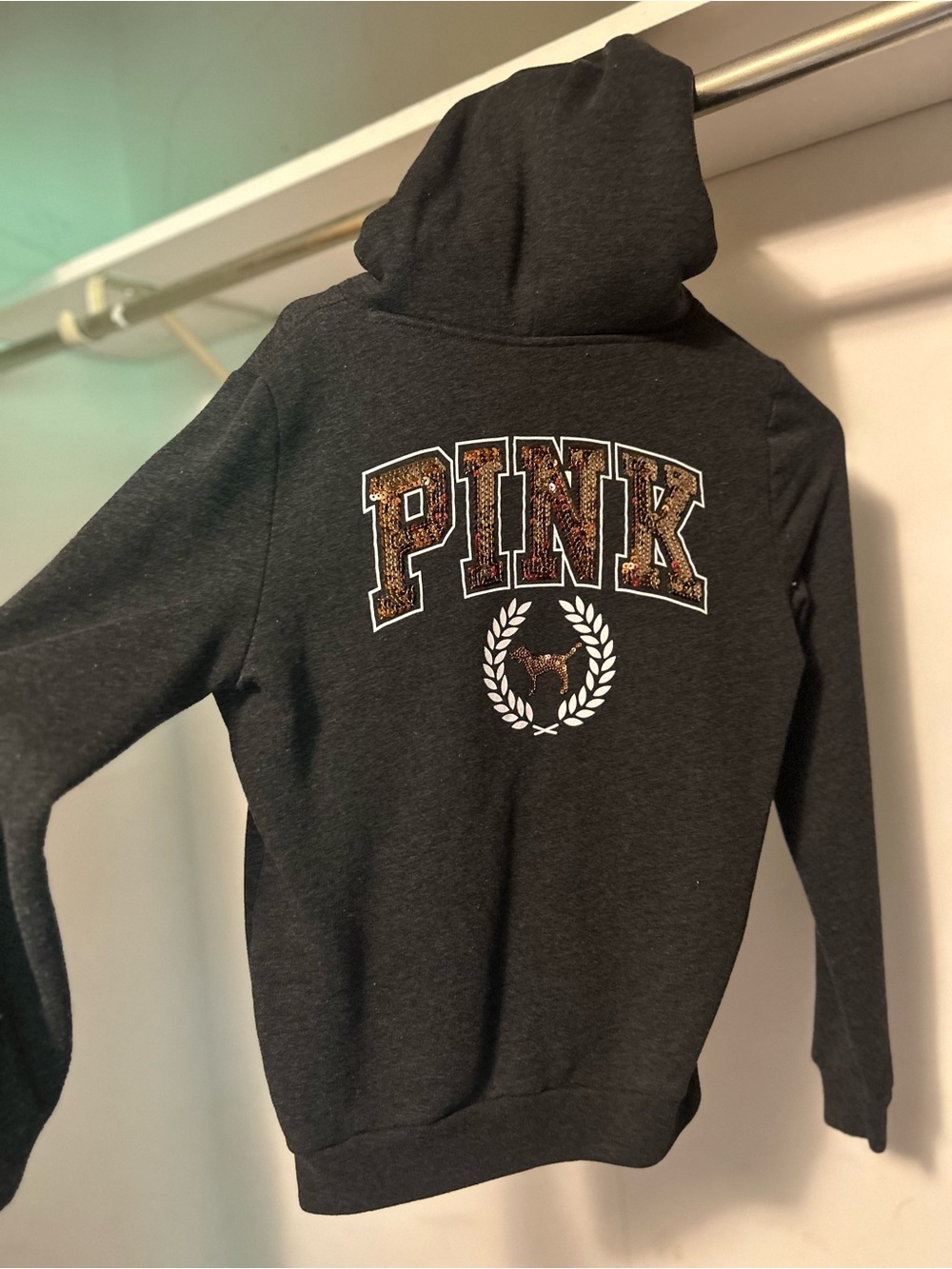 VS Pink Dog Bling Gray Hoodie